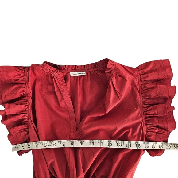 Ulla Johnson Hornoria Mini Dress Ruffle Red Cotton Size 8 - Picture 5 of 8